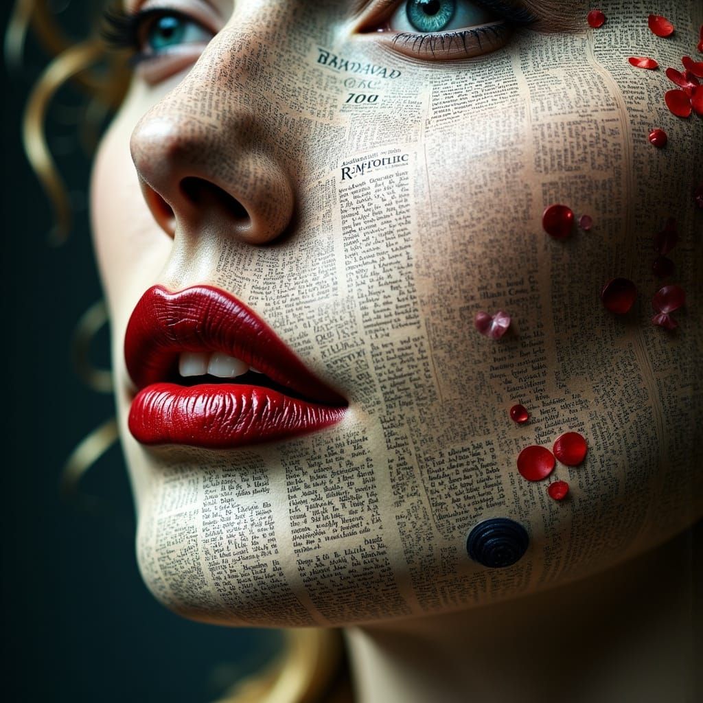 Abstract Portrait: Woman's Mouth with Newsprint Lips
