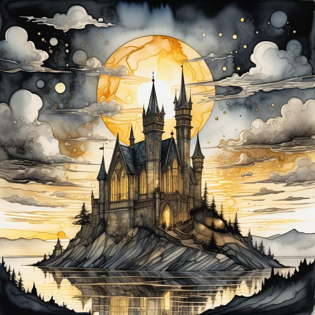 Surreal Gothic Fantasy in Metallic Watercolor Style