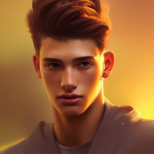 Portrait of a Hot Male Teen in Hyperrealistic Style
