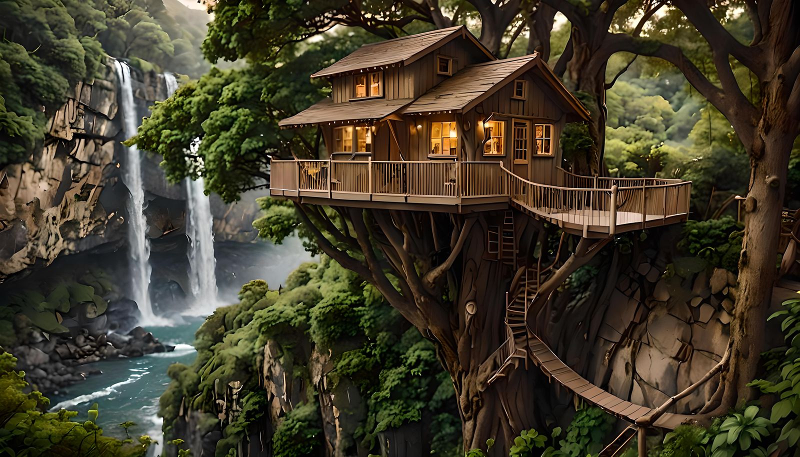 Elegant Treehouse Overlooking Waterfall: Professional Photog...