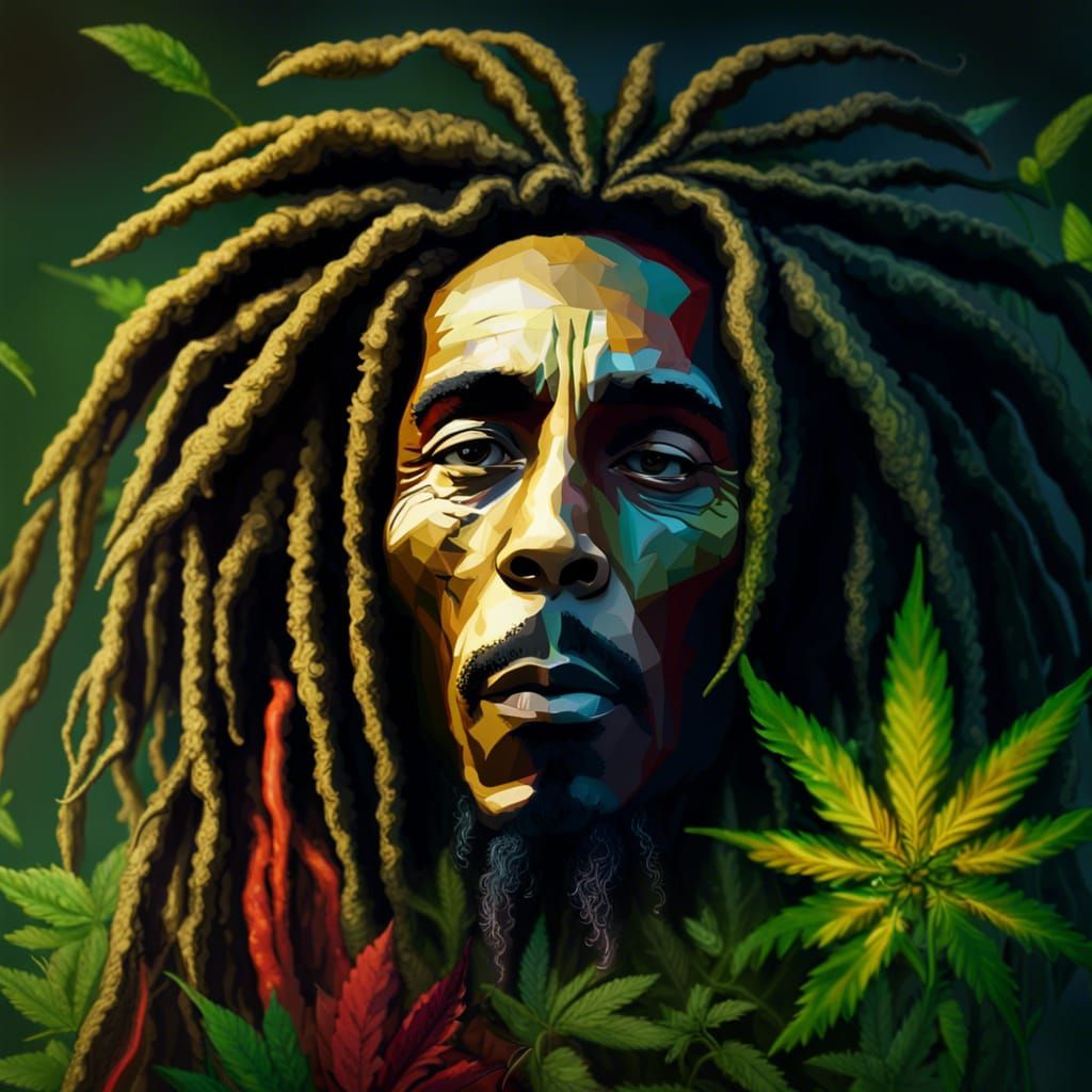 Bob Marley Portrait with Rasta Elements