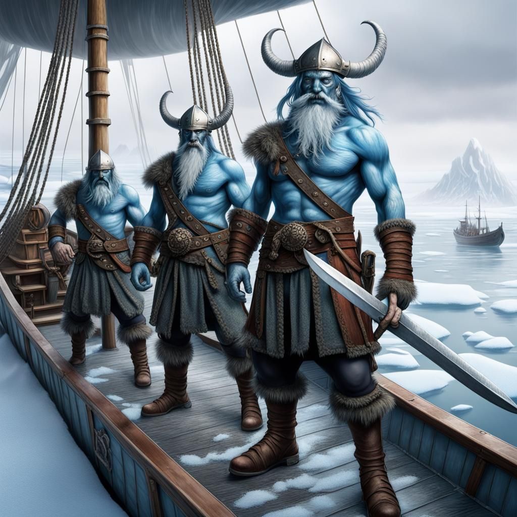 Viking Frost Giants on a Longship