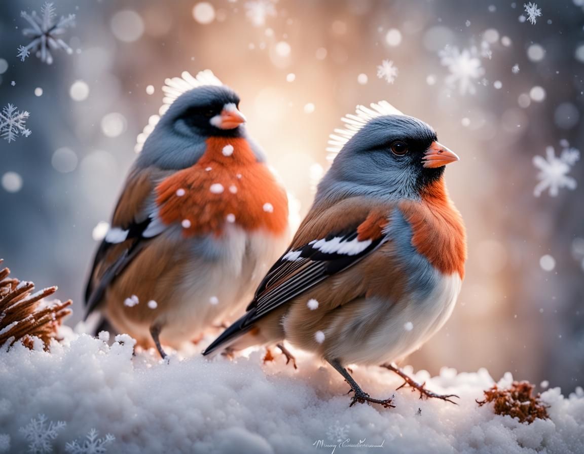 Bullfinches Celebrate a Sparkling Winter Christmas
