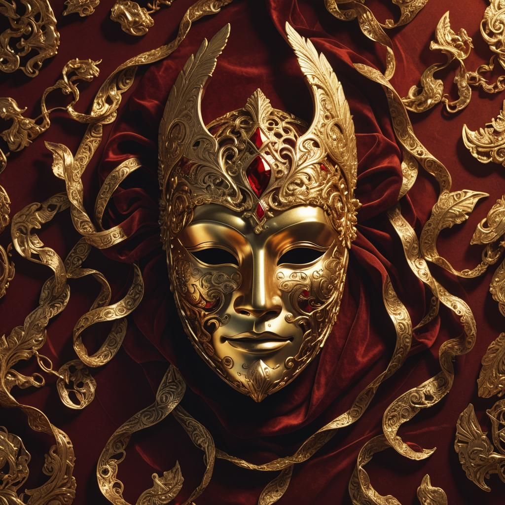 Golden Mask on Velvet: Symbol of Superficial Wealth