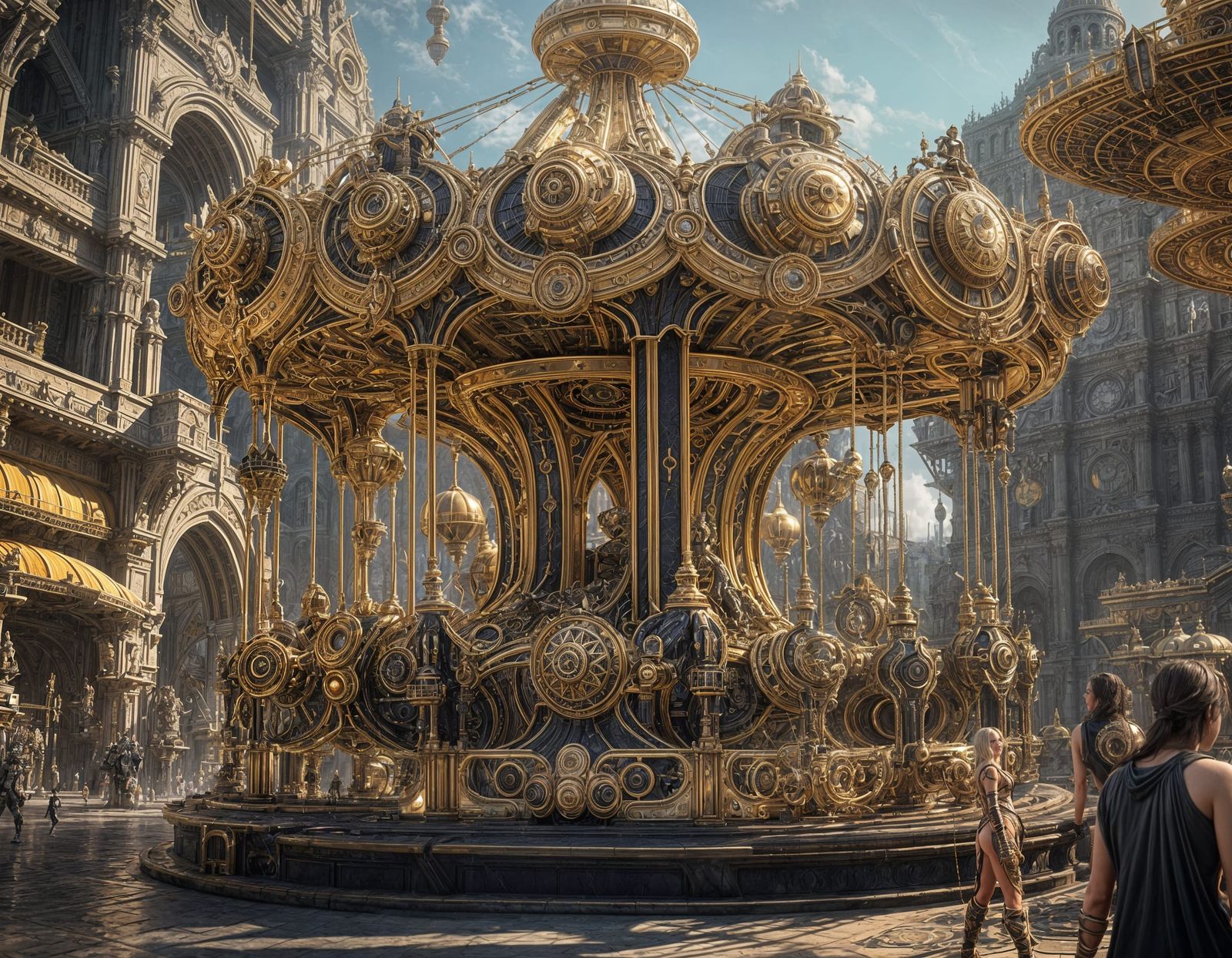 Detailed Sci-Fi Merry-Go-Round in Gold and Black