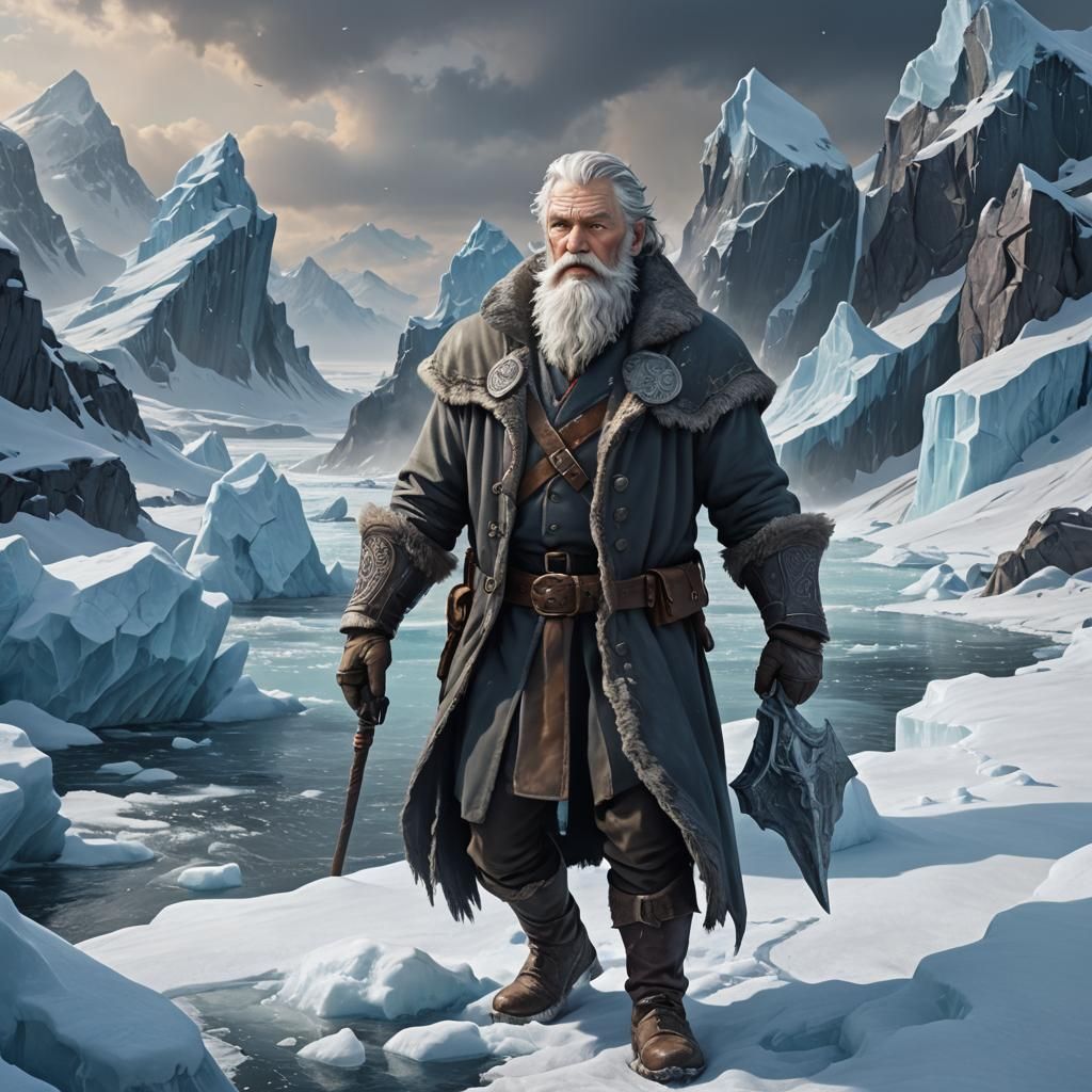 Fantasy Watchman in Winter Landscape, 3D Digital Art