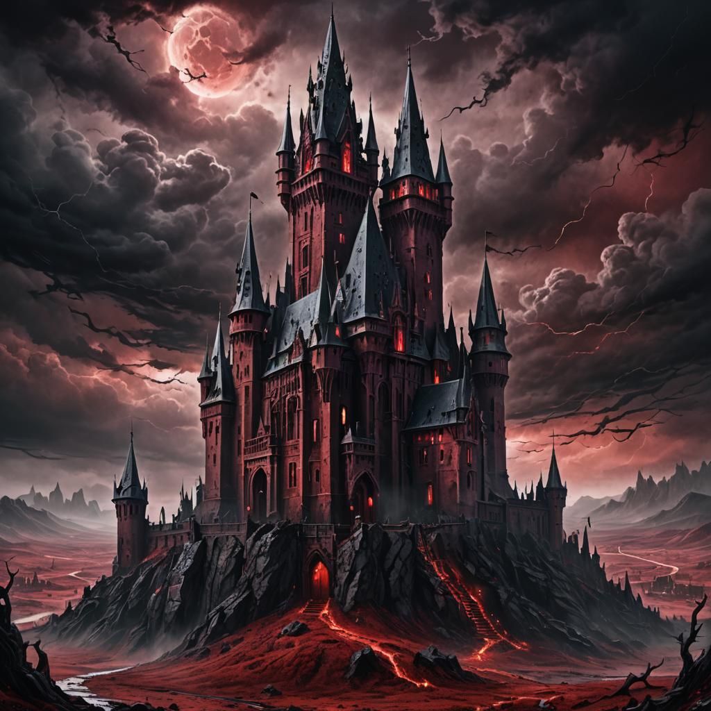 Blood Hell Castle in Barren Crimson Landscape