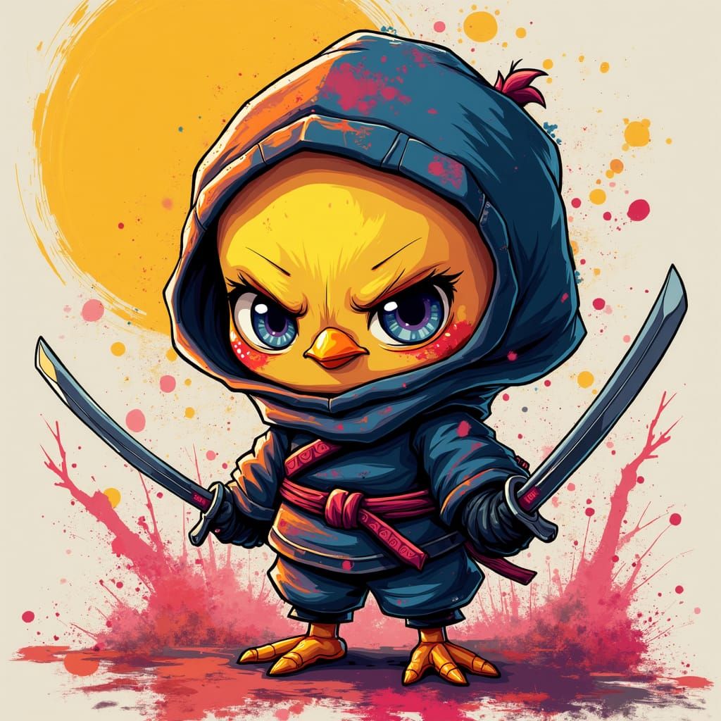 Grumpy Ninja Chick in Kawaii Graffiti Style