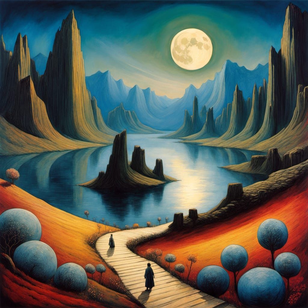 Moonlit Meadow with Spring Blossoms in Watercolor Style