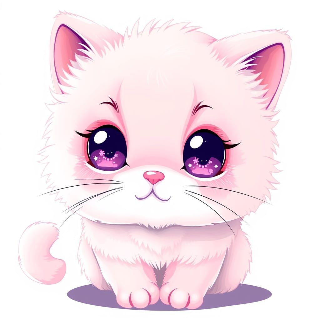Adorable Kawaii Pink Kitty with Purple Eyes