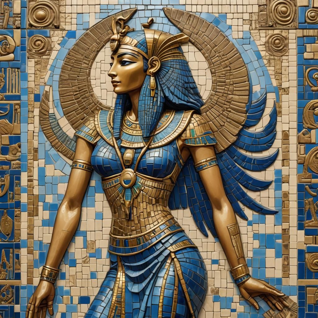 Goddess Isis Mosaic Tile in Egyptian Art Style