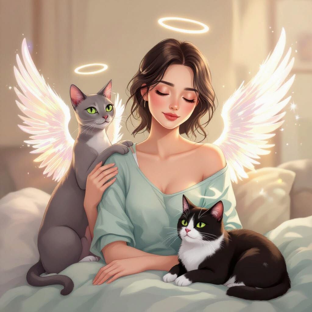 Woman with Guardian Angel Cats in Kiel