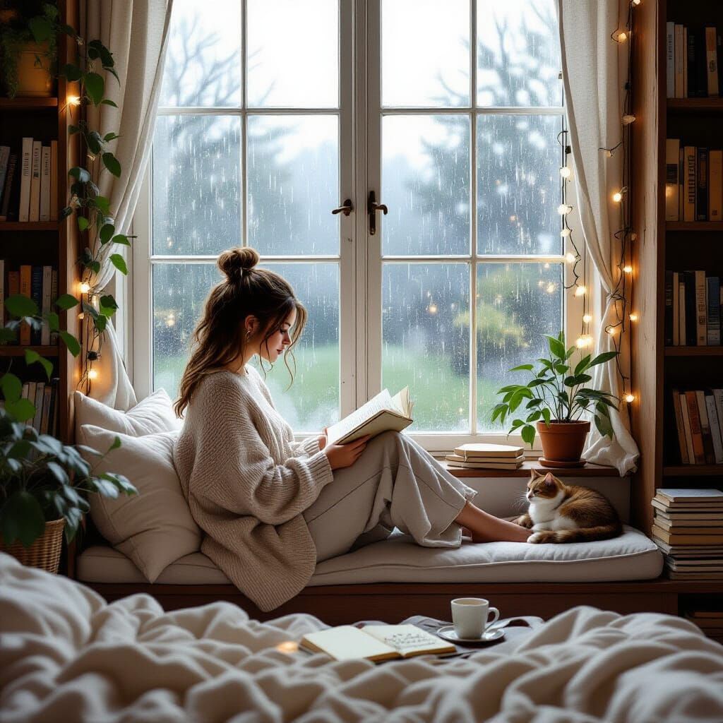 Cozy Rainy Day in an Artistic Room