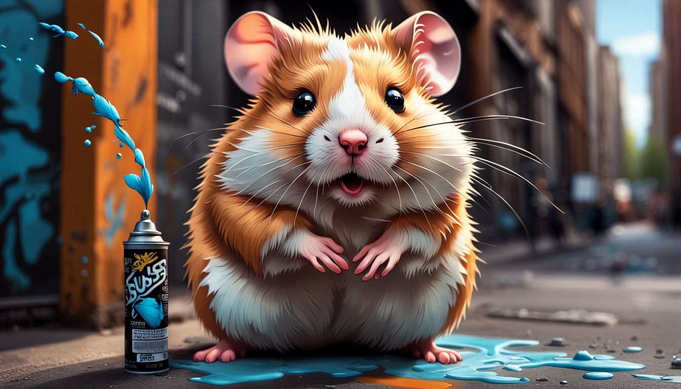 Winged Hamster Graffiti Art in Polychromatic Style
