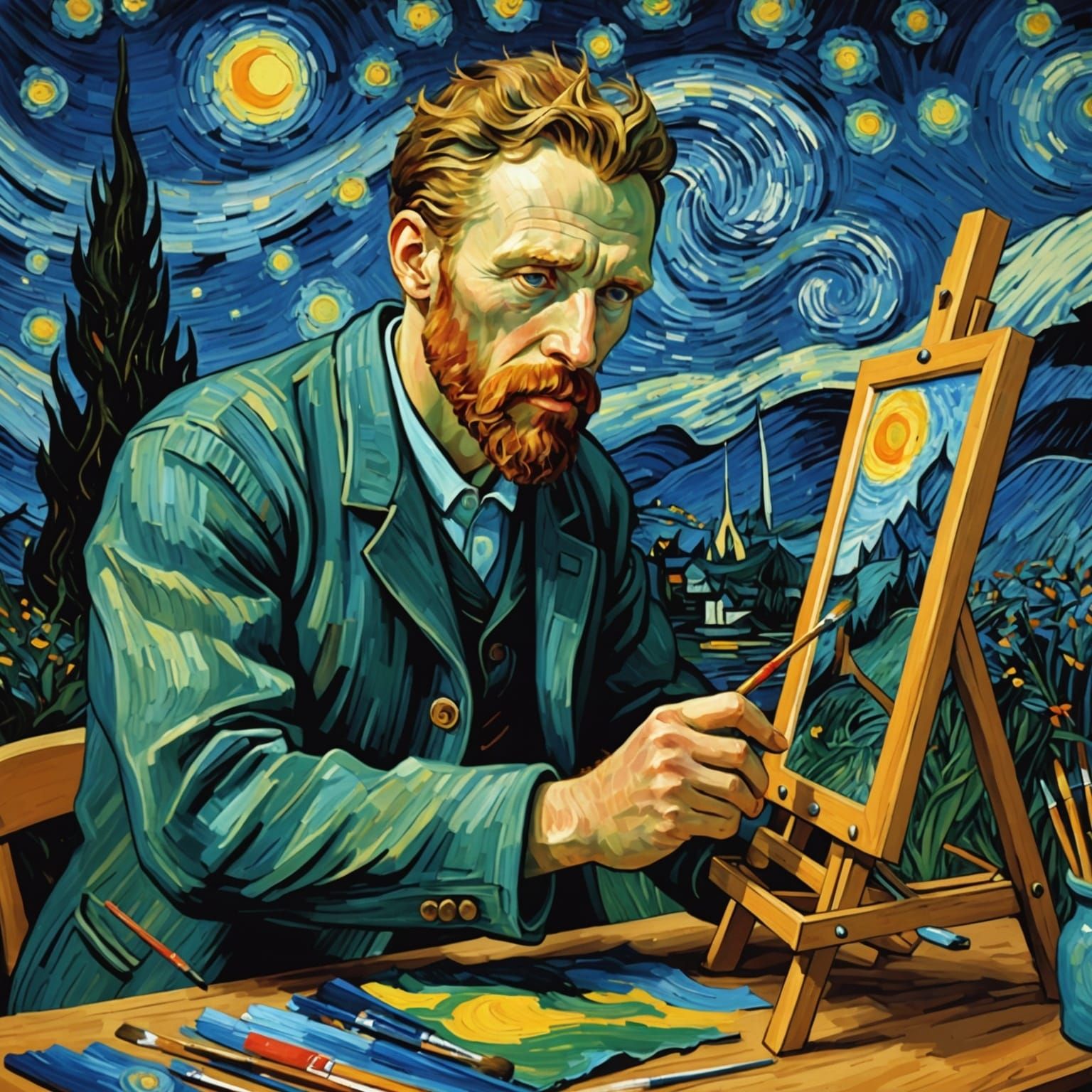 Self-Portrait of Artist Painting Himself as Van Gogh