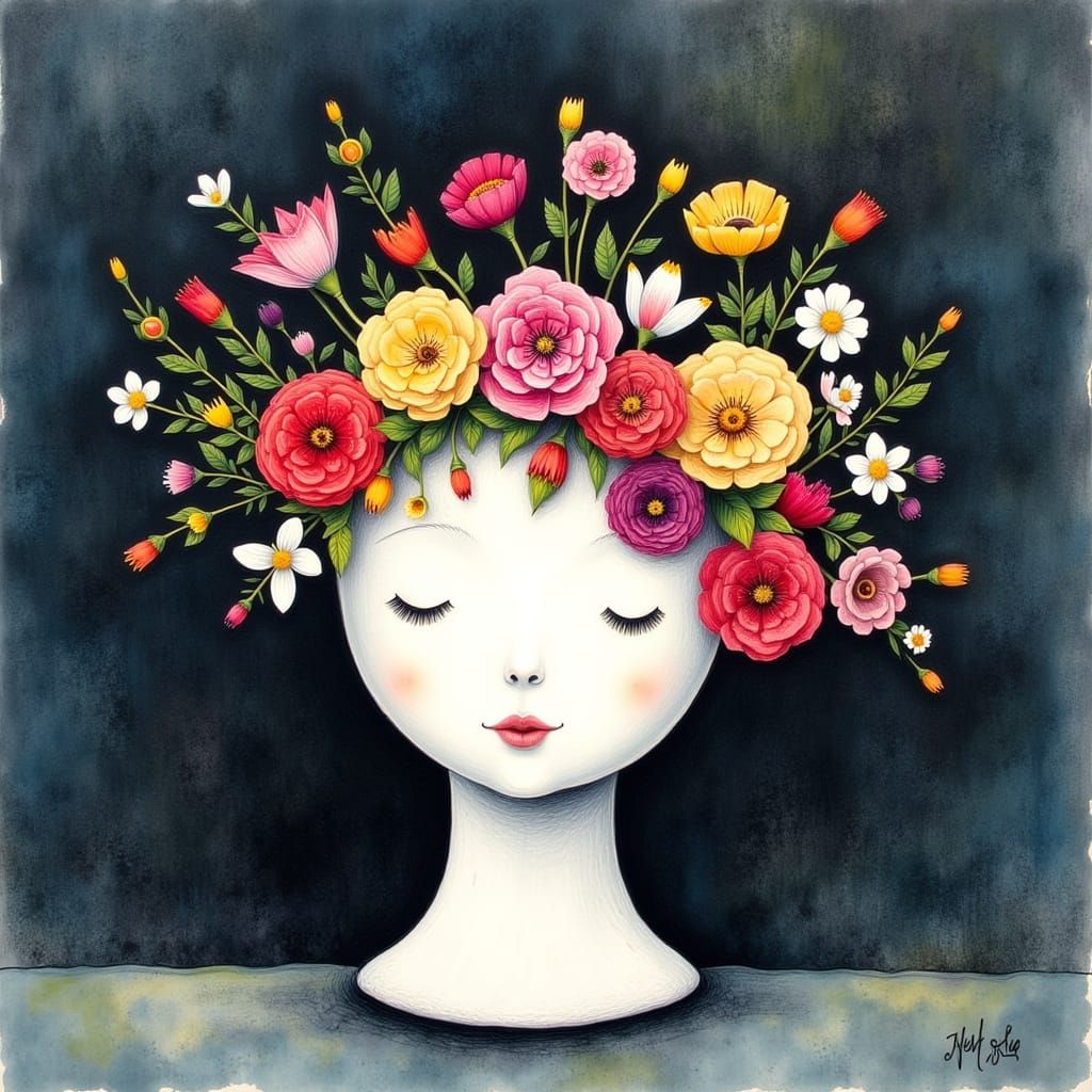 Whimsical Flower Arrangement in Storybook Watercolor Style