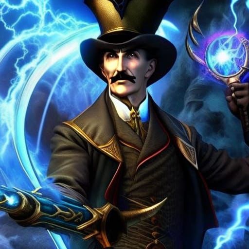 Nikola Tesla: Wizard of Electricity in Steampunk Style