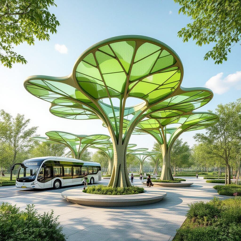 Futuristic Bus Station Design Inspired by Tree Leaves