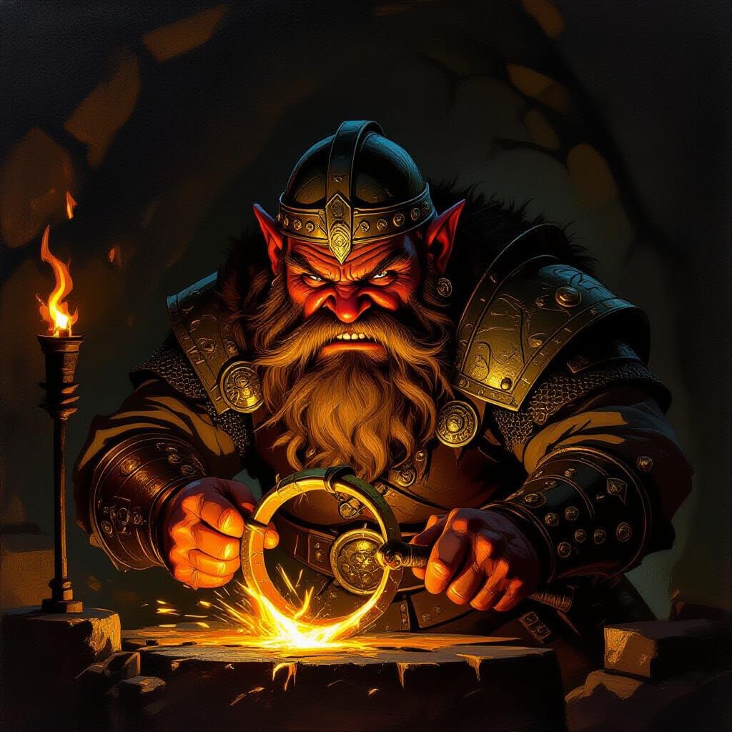 Dwarf King Forges Golden Ring in Fiery Forge