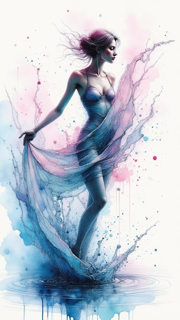Surreal Woman Emerges from a Drop of Water