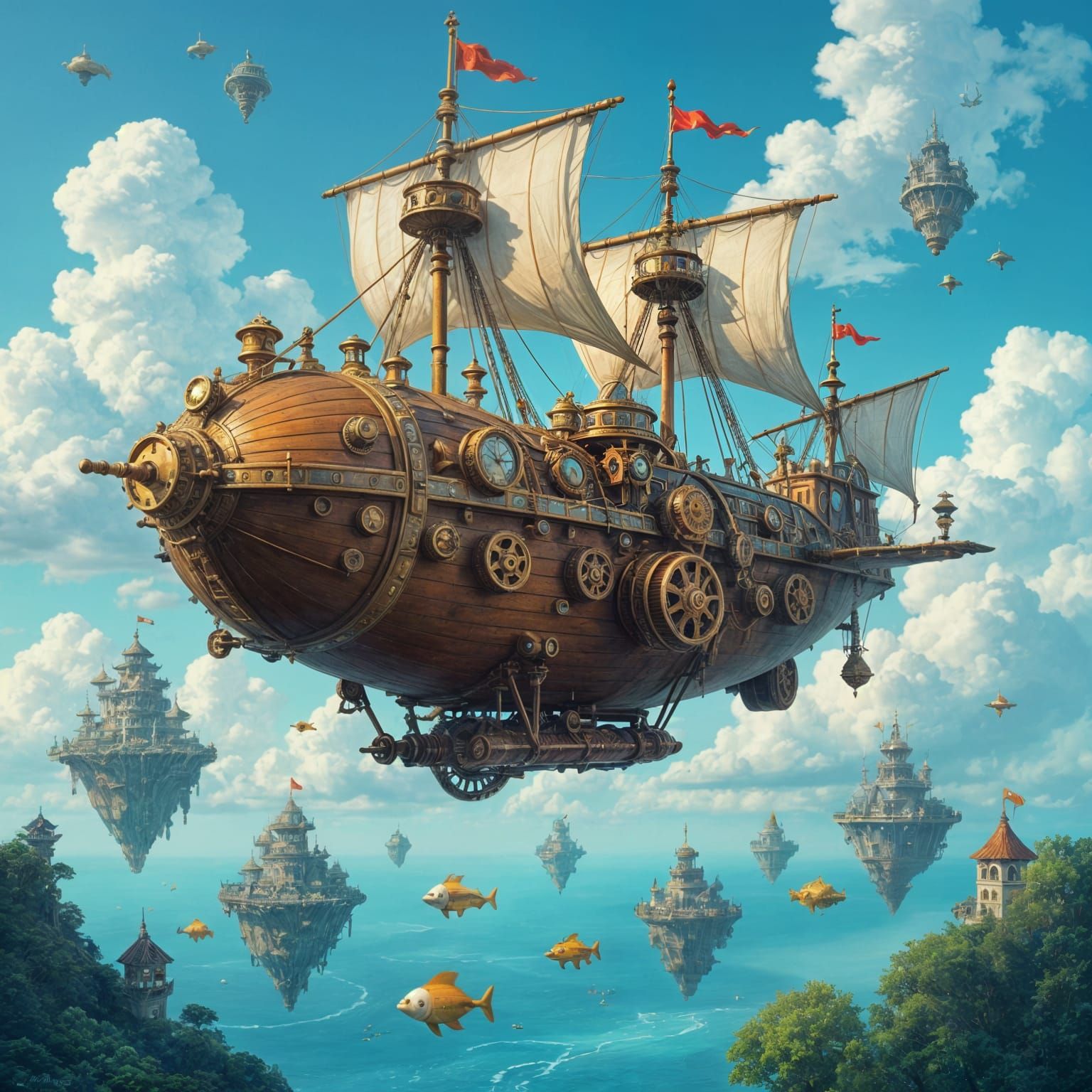 Steampunk Airship Soars Through Clockwork Skies