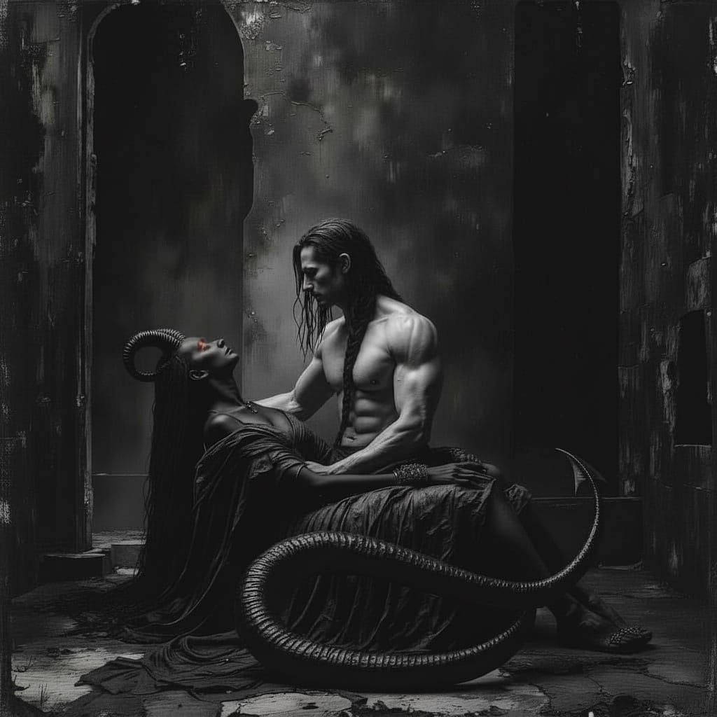 Gothic Hero Rescues Unconscious Demoness in Dark Temple