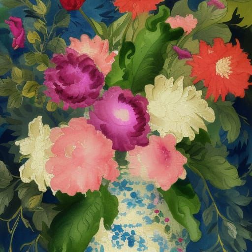 Sapphire Bouquet in Gouache Style Masterpiece