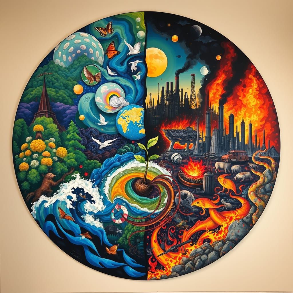 Contrasting Ecosystems in Mixed-Media Artwork