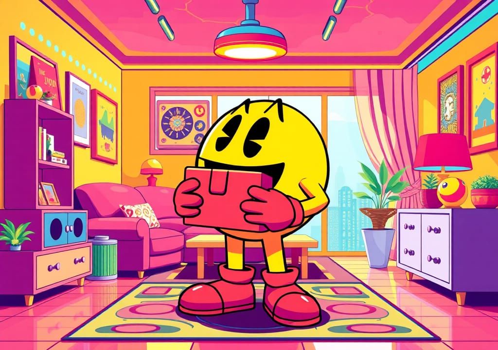 Pac-Man in Retro-Futuristic Pop-Art Living Room