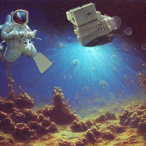 Underwater Astronaut in Oil Painting Style