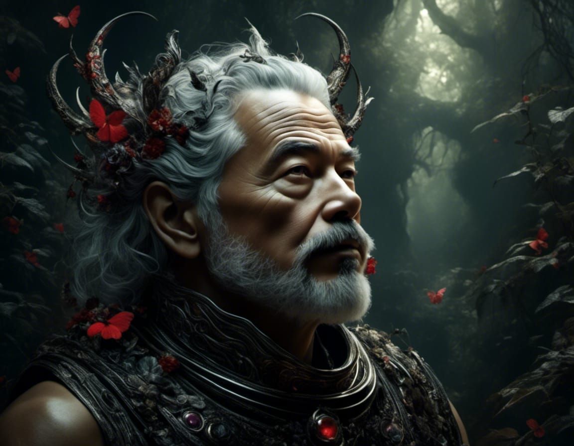 Psychedelic Satyr in Magical Woodland, Digital Painting