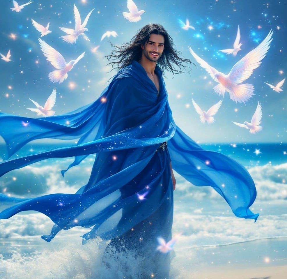 Ethereal Fantasy Figure in Pristine Beach Landscape