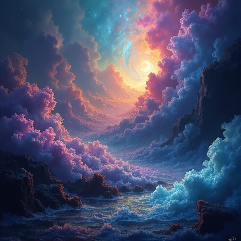 Surreal Dreamscape with Iridescent Clouds in 8k