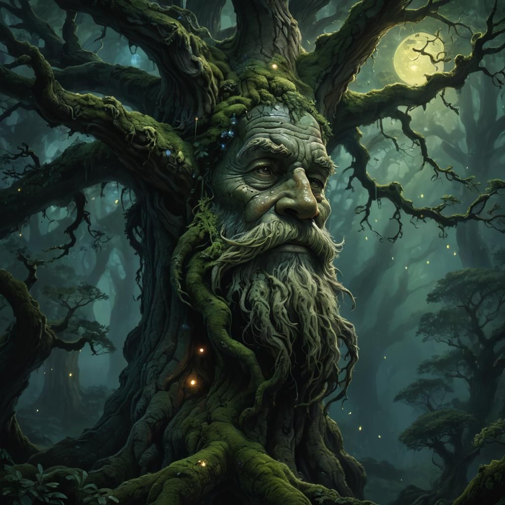 Mystical Old Man Tree in Enchanted Forest
