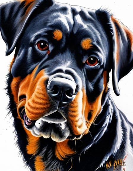 Hyperdetailed Rottweiler in Charcoal Drawing Style