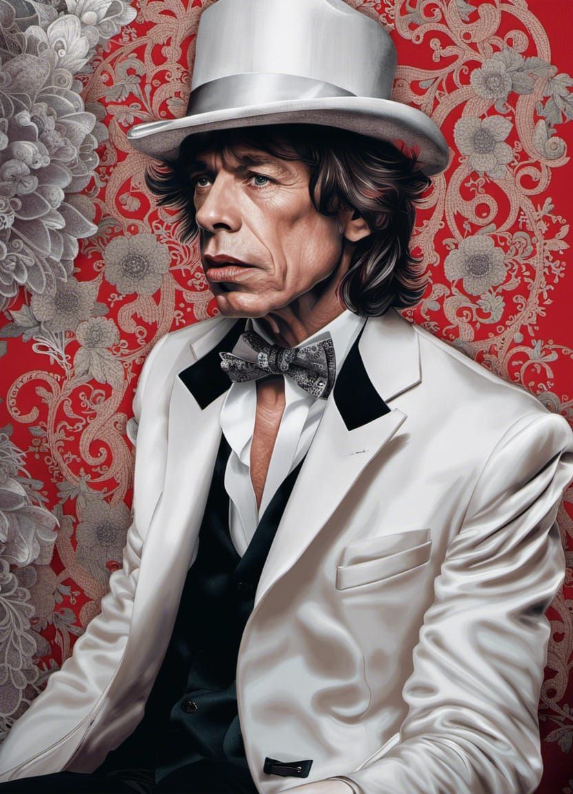 Mick Jagger Portrait with Silver Filigree Details
