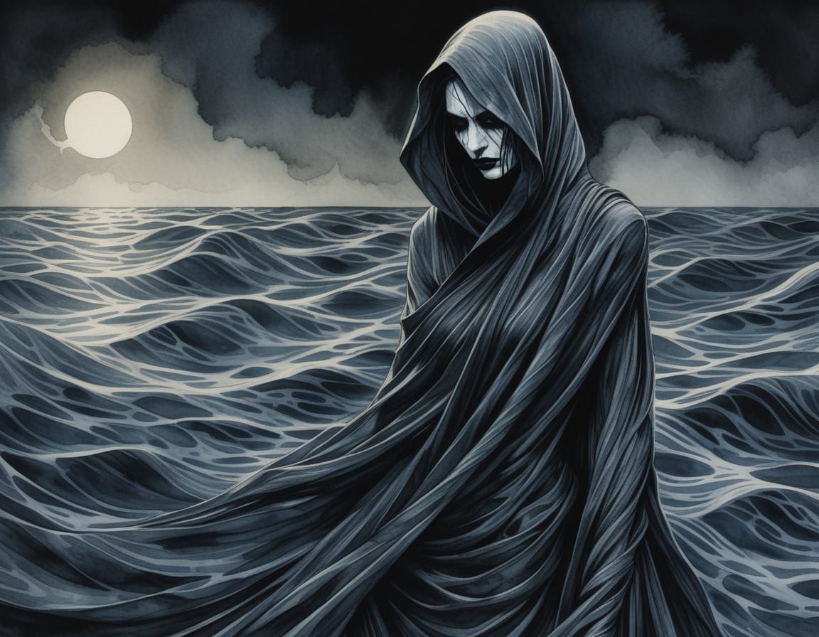 Ethereal Gothic Figure in Watercolor Style