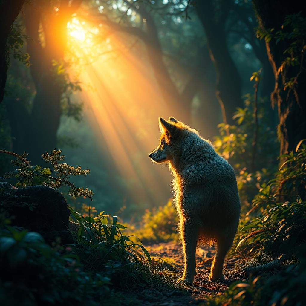 Lost Dog in Mystical Forest: Hyper-Realistic 8k Art