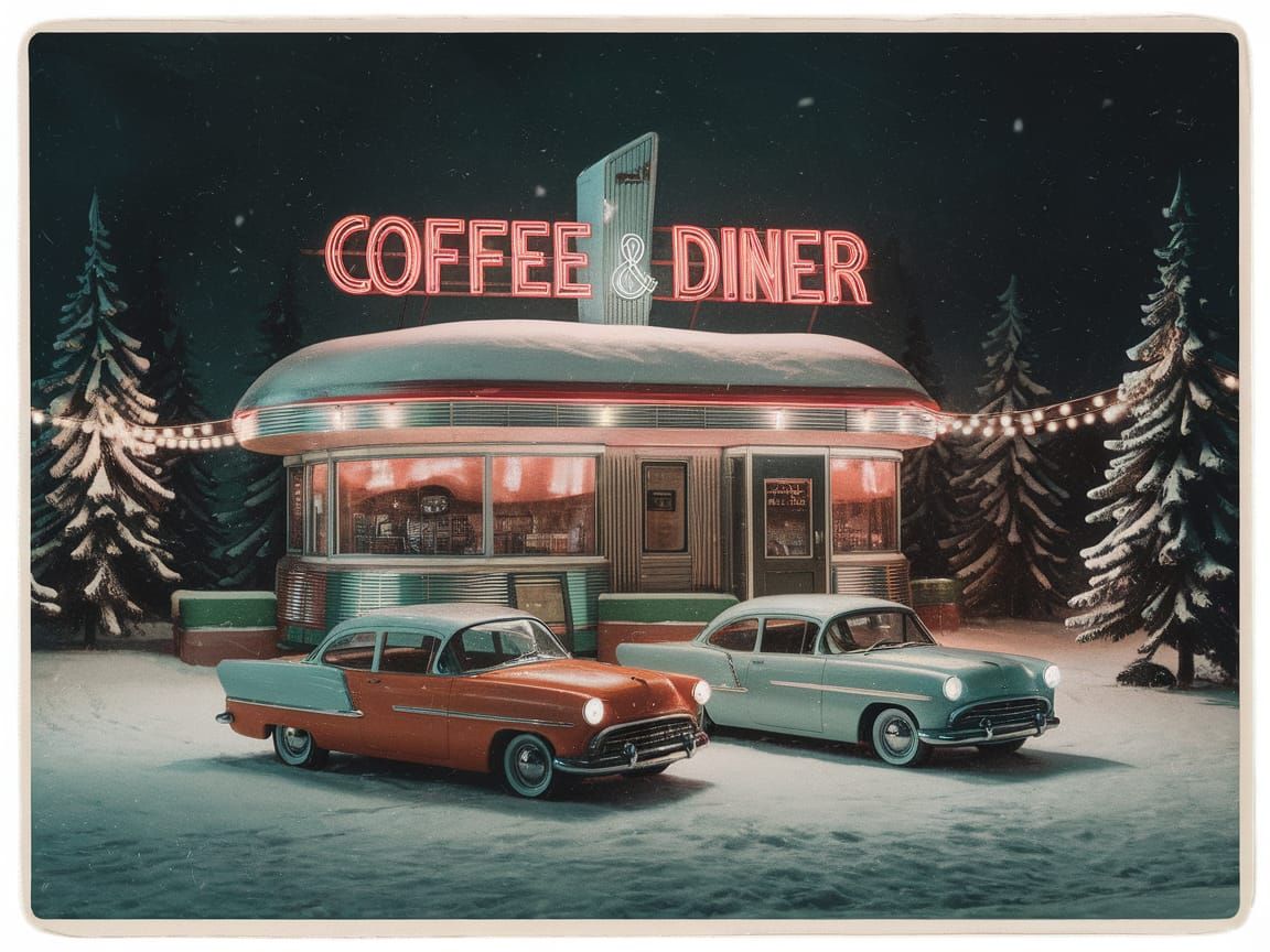 Retro Winter Scene at a Classic American Diner