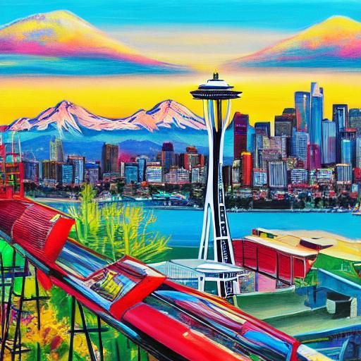 Seattle Sunrise with Ferris Wheel in Graffiti Art