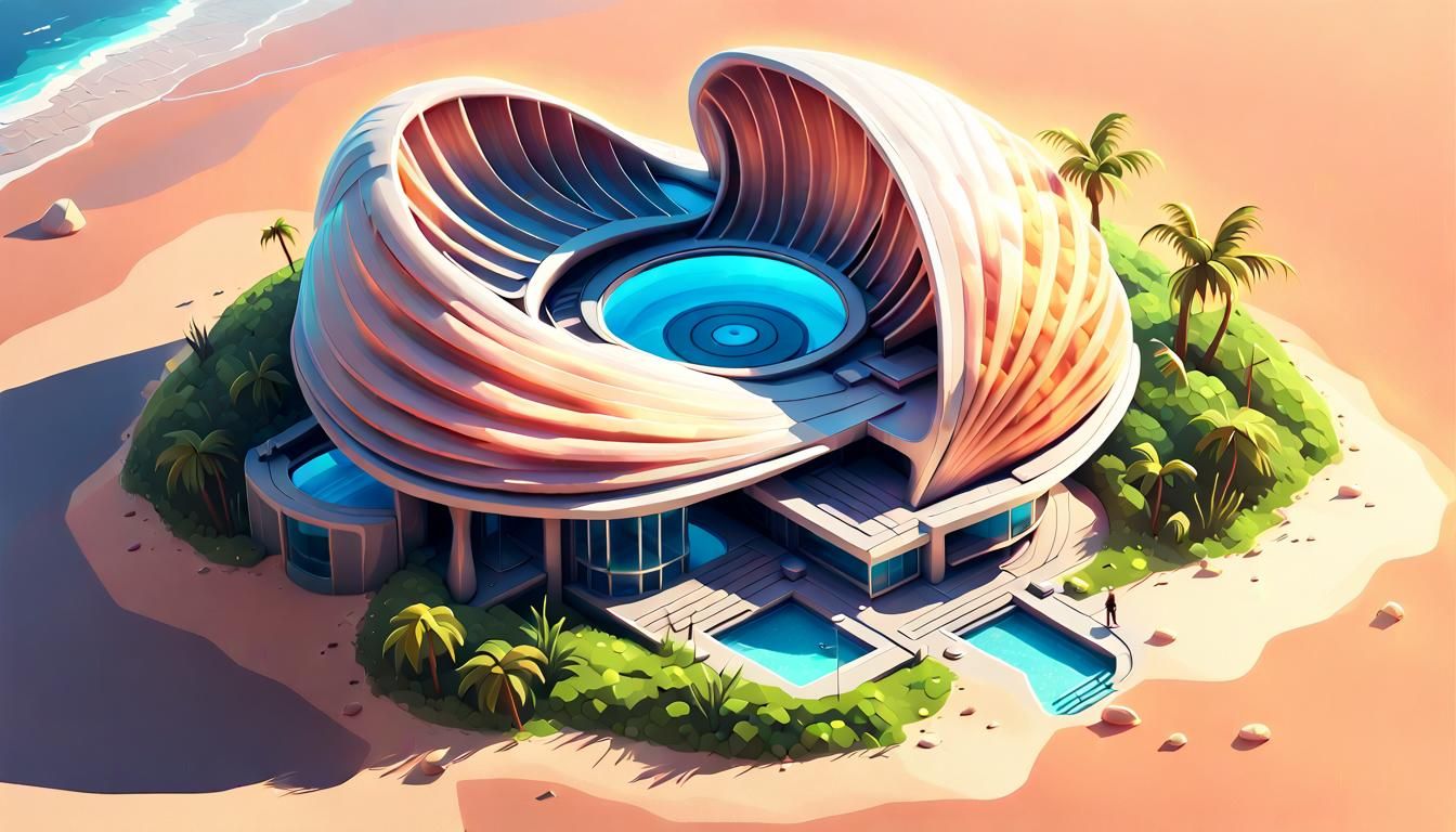 Futuristic Seashell Building: Isometric Concept Art