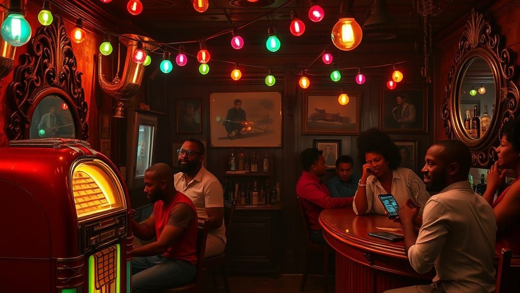 Lively 1920s Juke Joint in Comic Book Style