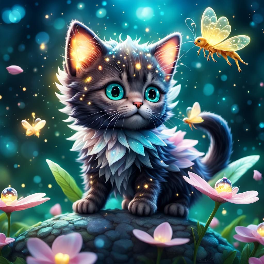 Fairy Rides Kitten in Whimsical 3D Cartoon Art