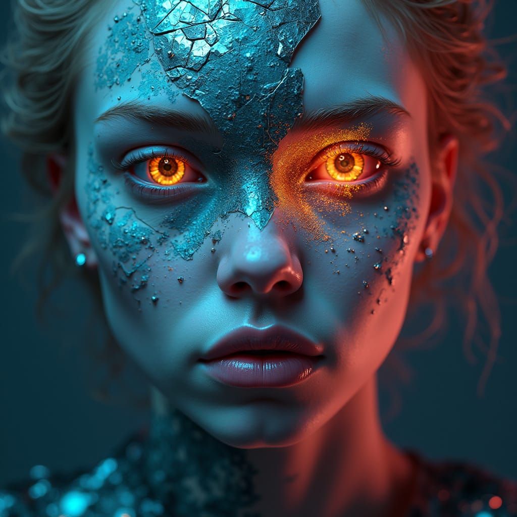 Surreal Portrait of a Dreamlike Figure in Cosmic Landscape