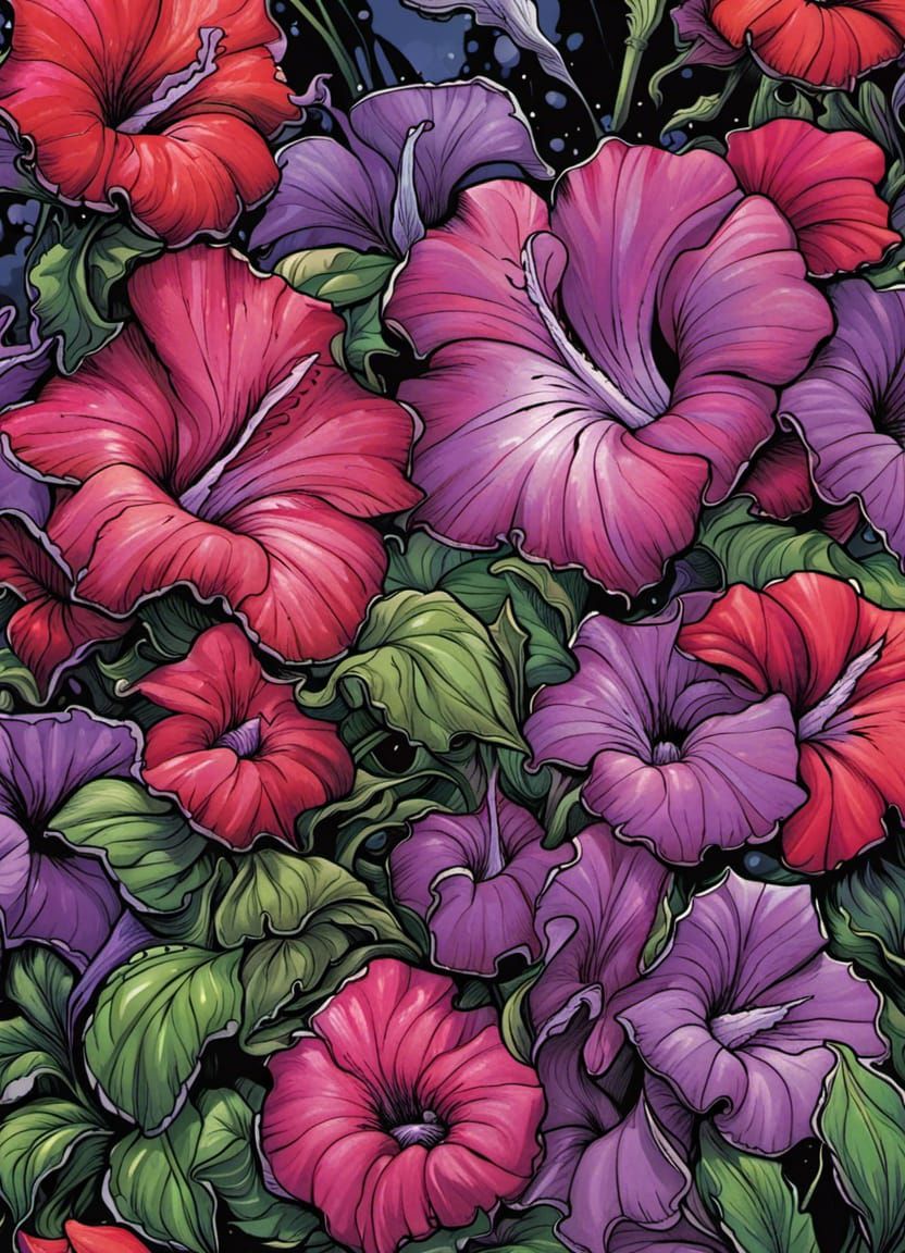 Petunias in Comic Book Style Art