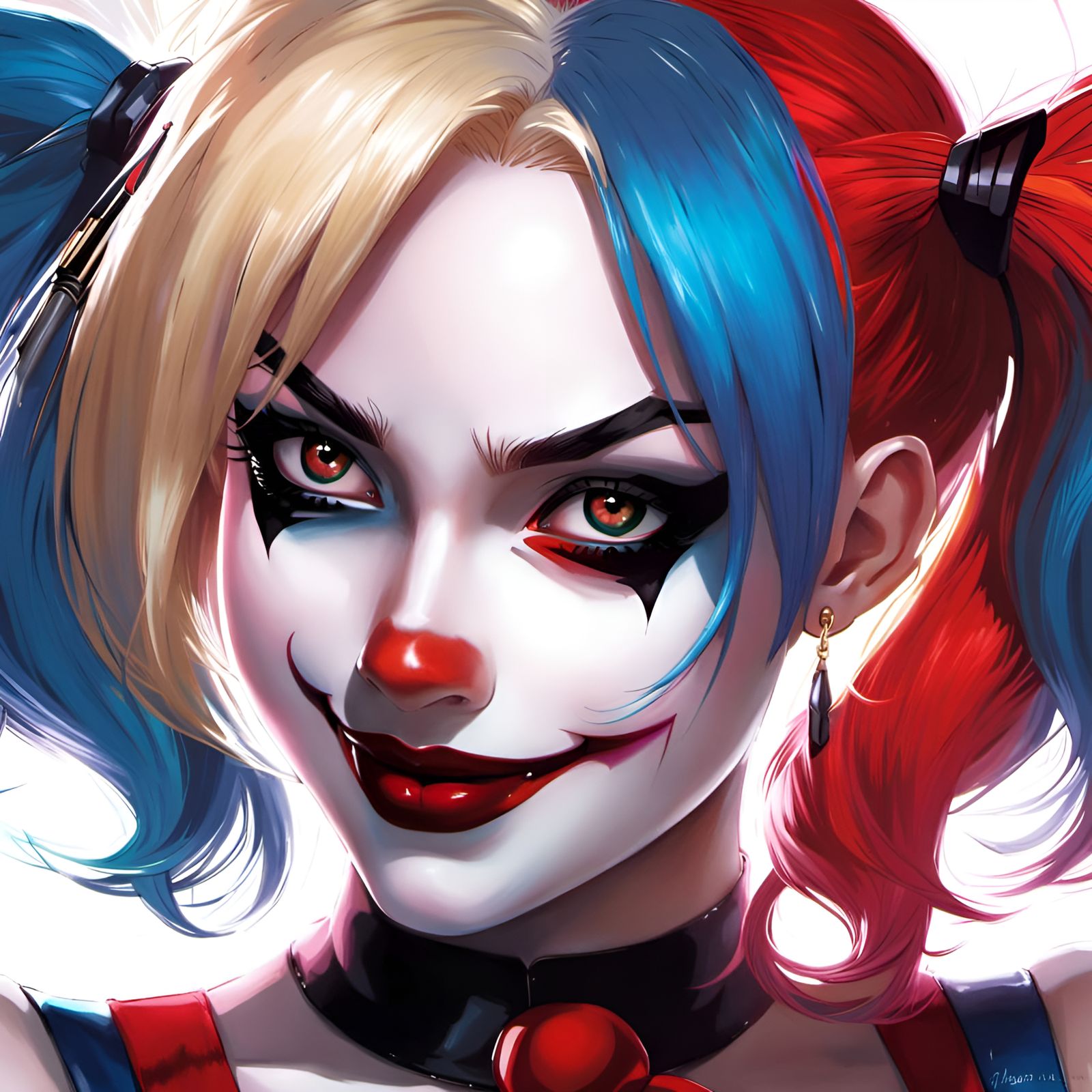 Harley Quinn Anime Style Close-Up Painting