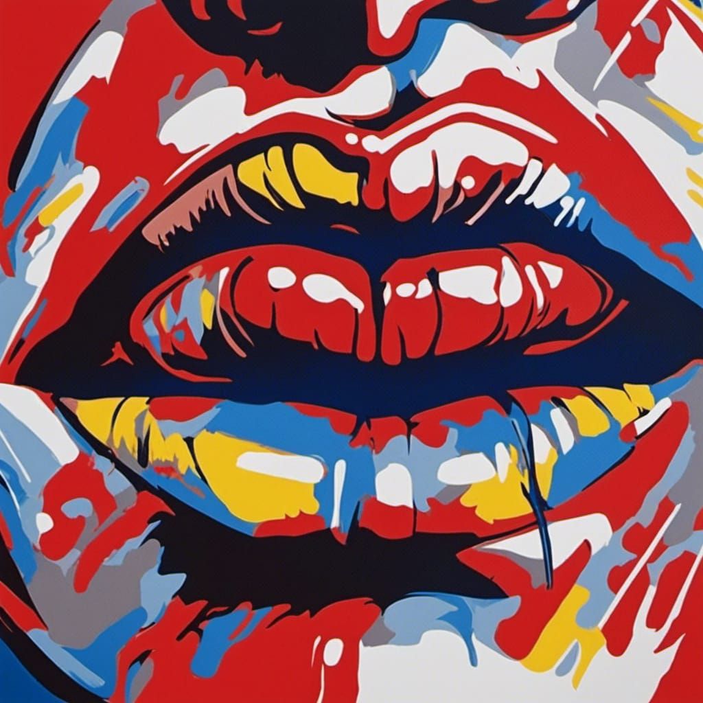Pop Art Kissing Lips in Lichtenstein Style