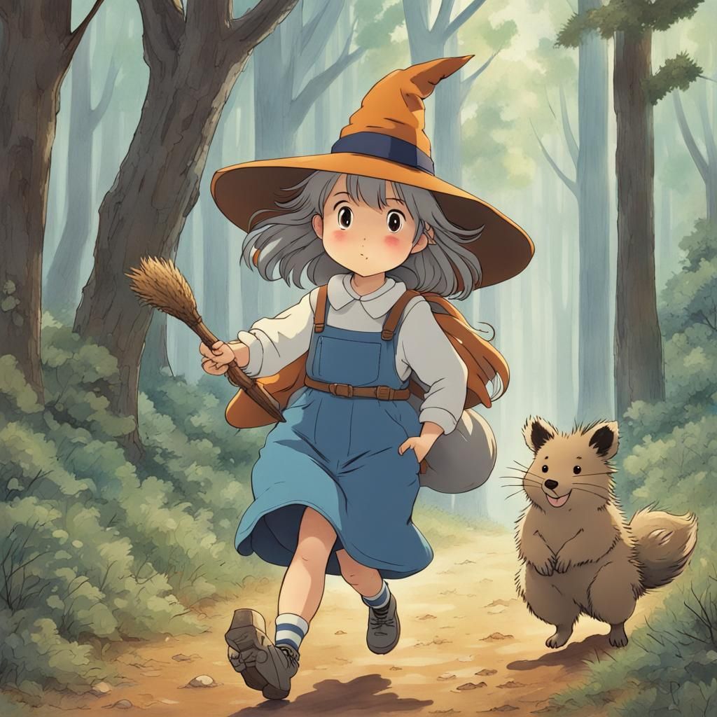 Ghibli-Style Witch Girl and Quokka Adventure