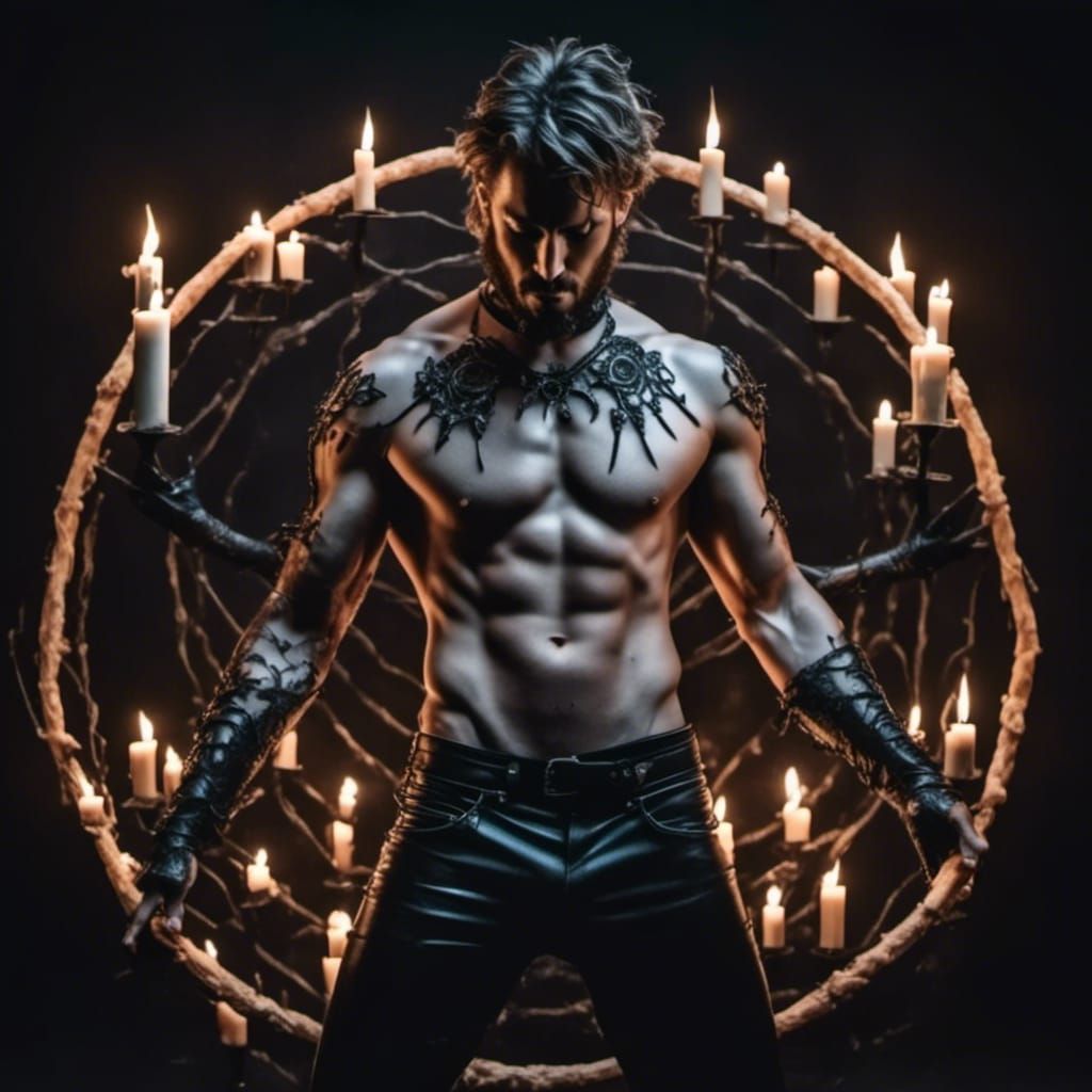 Muscular Horned Man in Dark Fantasy Style