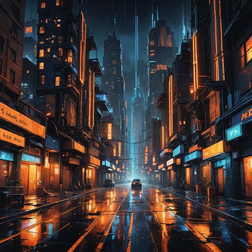 Dystopian Cityscape at Night in Unreal Engine Style